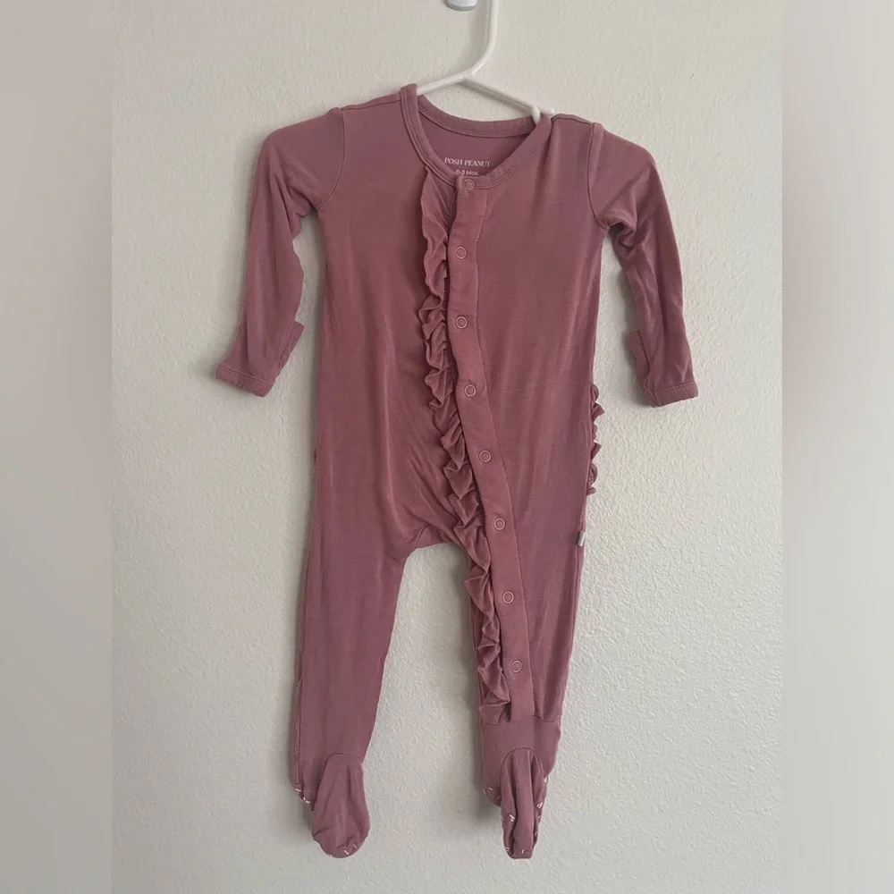Posh Peanut Mauve Ruffle Footed One-Piece Pajamas